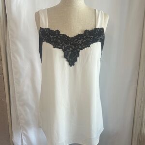 White House Black Market Ivory Top with Black Lace Accent